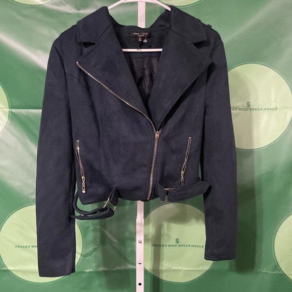 Romeo Juliet Couture Size Small Navy Suede Moto Jacket - Picture 1 of 8